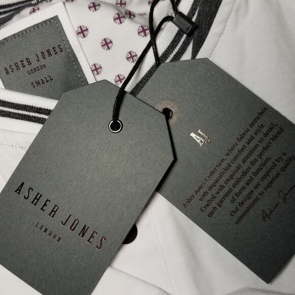 Asher Jones London Henley Men Small White Gray Two Tone Casual Retro NWT - Picture 5 of 6